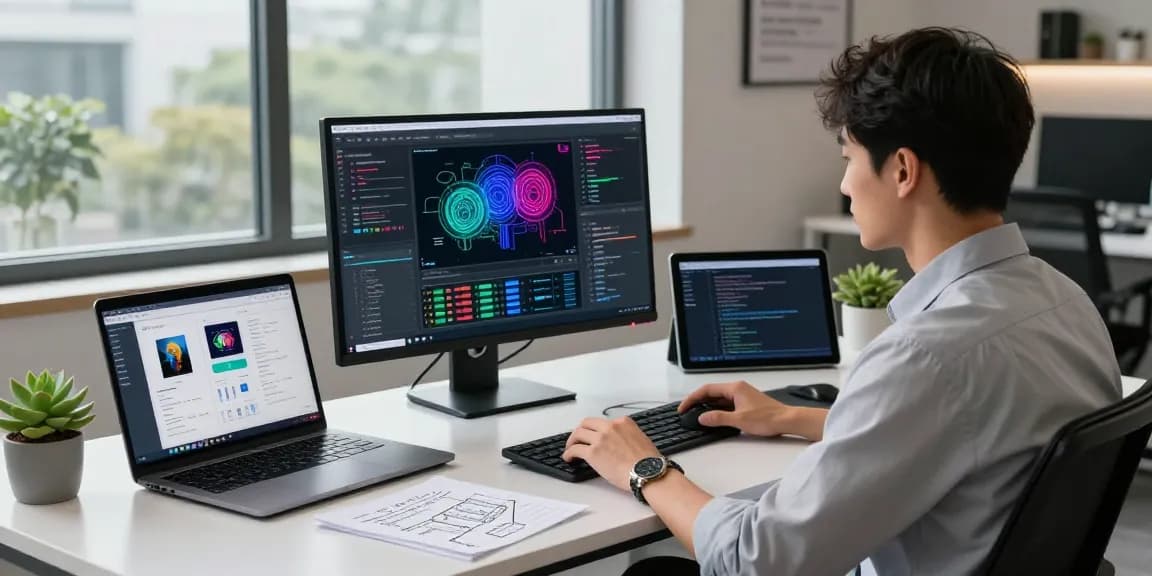 Free AI image detector in use by a data scientist analyzing images on a modern computer setup.