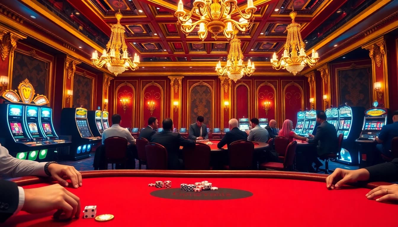 Players enjoying a thrilling poker game at a luxurious GO8 casino table.