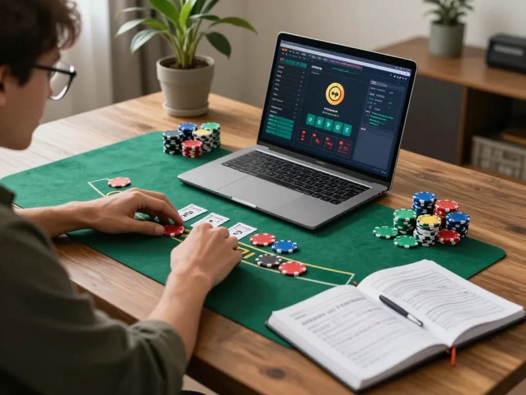 Player utilizing the 98win platform during an intense online blackjack session with strategic notes.