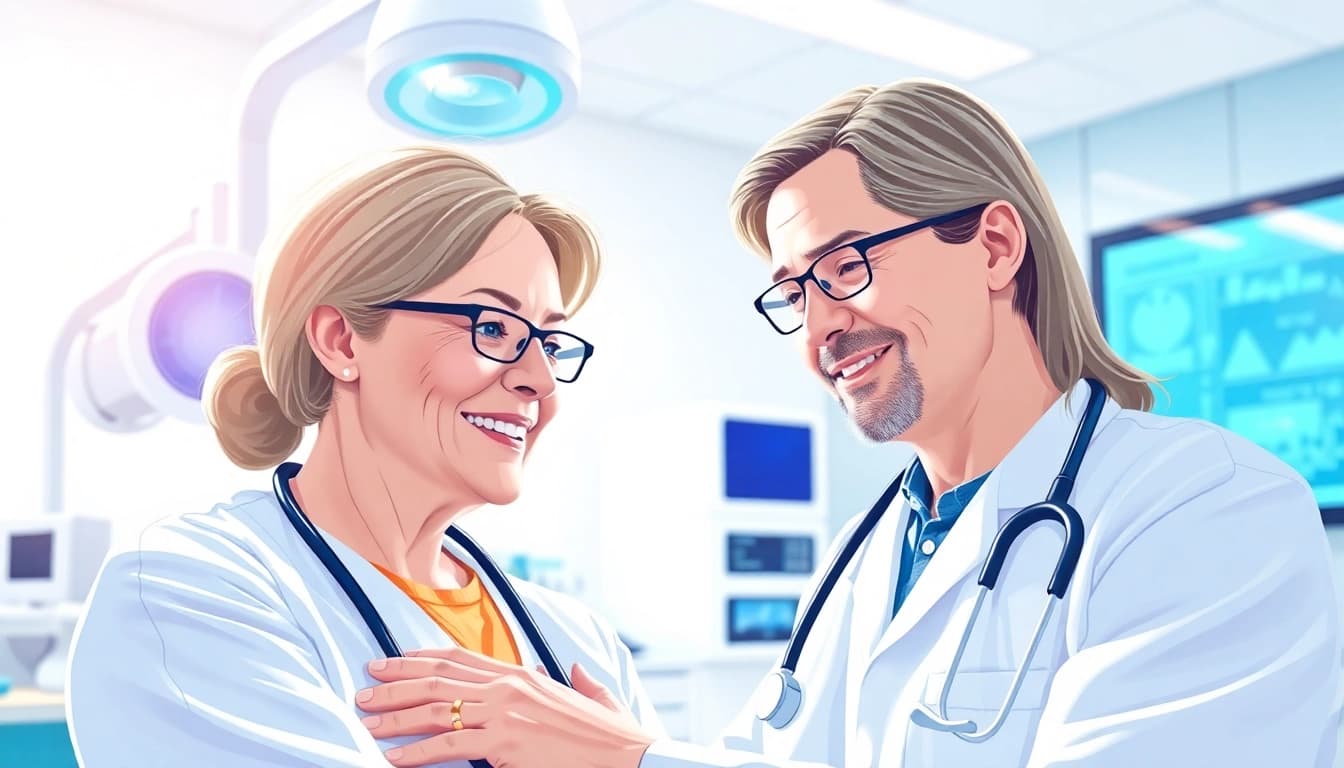 Promoting health services at https://tweestedenziekenhuis.nl, depicting a doctor and patient in a caring interaction.