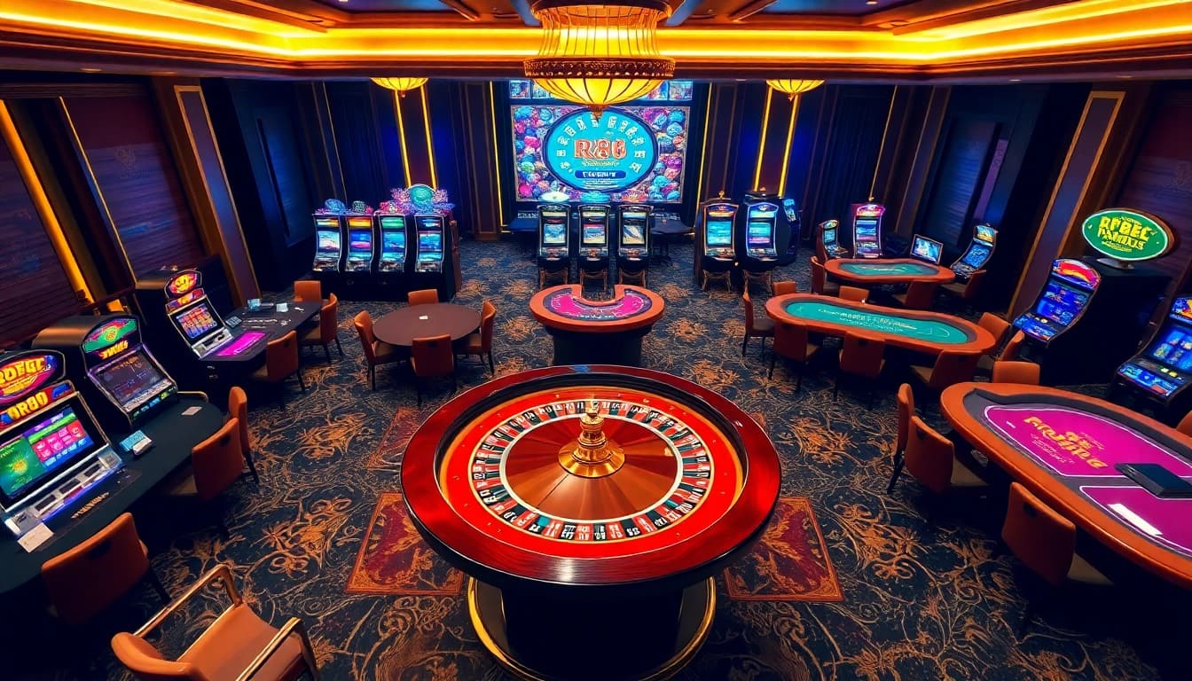 Experience thrilling gameplay at RR88 with vibrant casino tables and exciting slot machines.