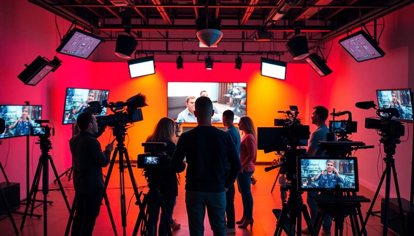 Creative team at a Video Production Company Calgary collaborating in a modern studio.