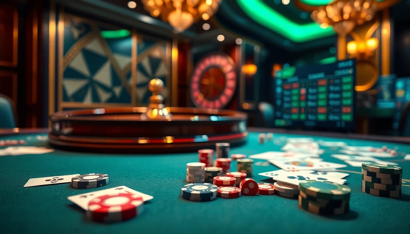 Experience high-stakes excitement at Man88's luxurious casino table with chips and cards.