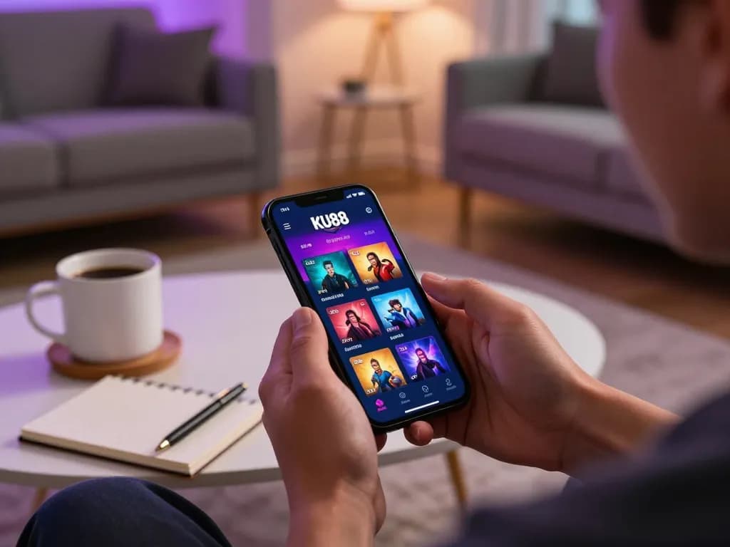 TẢI KU88 mobile app for engaging gaming experiences in a cozy living room.