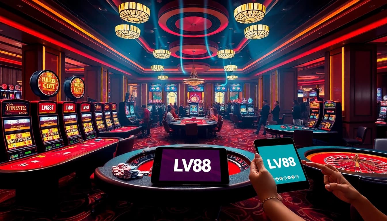 Win exciting prizes at LV88 casino with vibrant gaming tables and lively atmosphere.