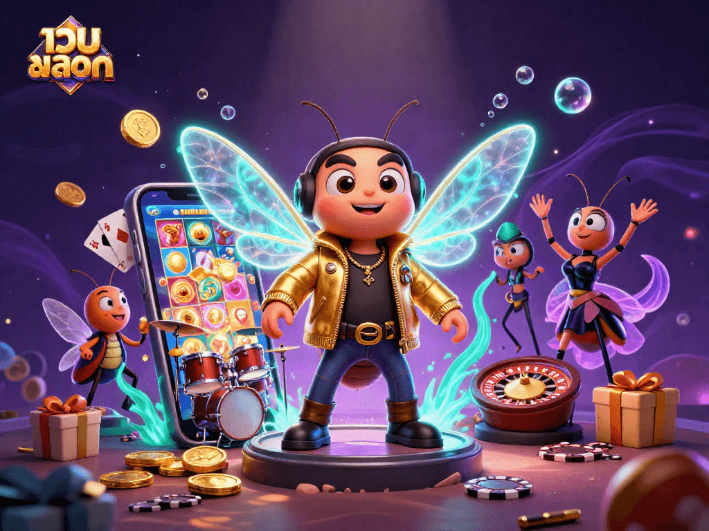 Engage with thrilling เว็บสล็อต action featuring a rock star cicada and dynamic casino elements.