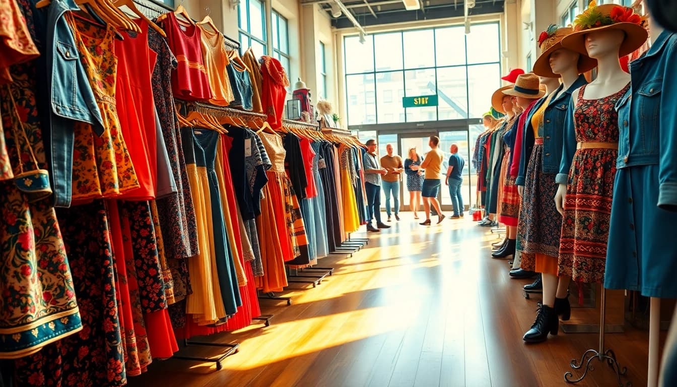 Shop vibrant and unique fashion pieces at https://thrift-vintage.com in a cozy thrifting atmosphere.