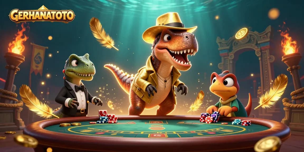 Taruhan seru di GERHANATOTO dengan velociraptor dan pit boss dinosaurus di blackjack.