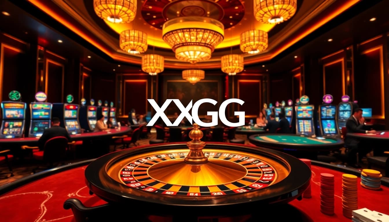 Experience the excitement of gambling at xxgg's luxurious casino with vibrant slot machines and poker tables.