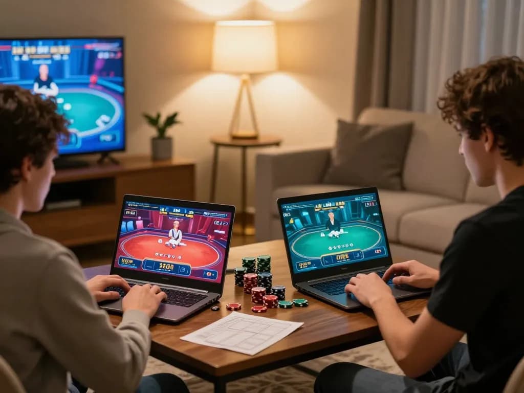 Players engaging in a poker game while using gajah toto gaming strategies at home