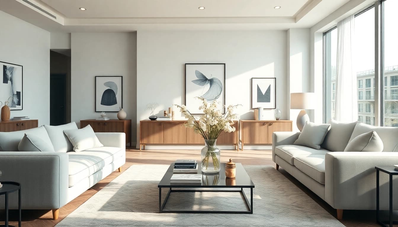 www.oscarliving.co.id memperlihatkan ruang tamu modern dengan desain elegan dan pencahayaan alami.