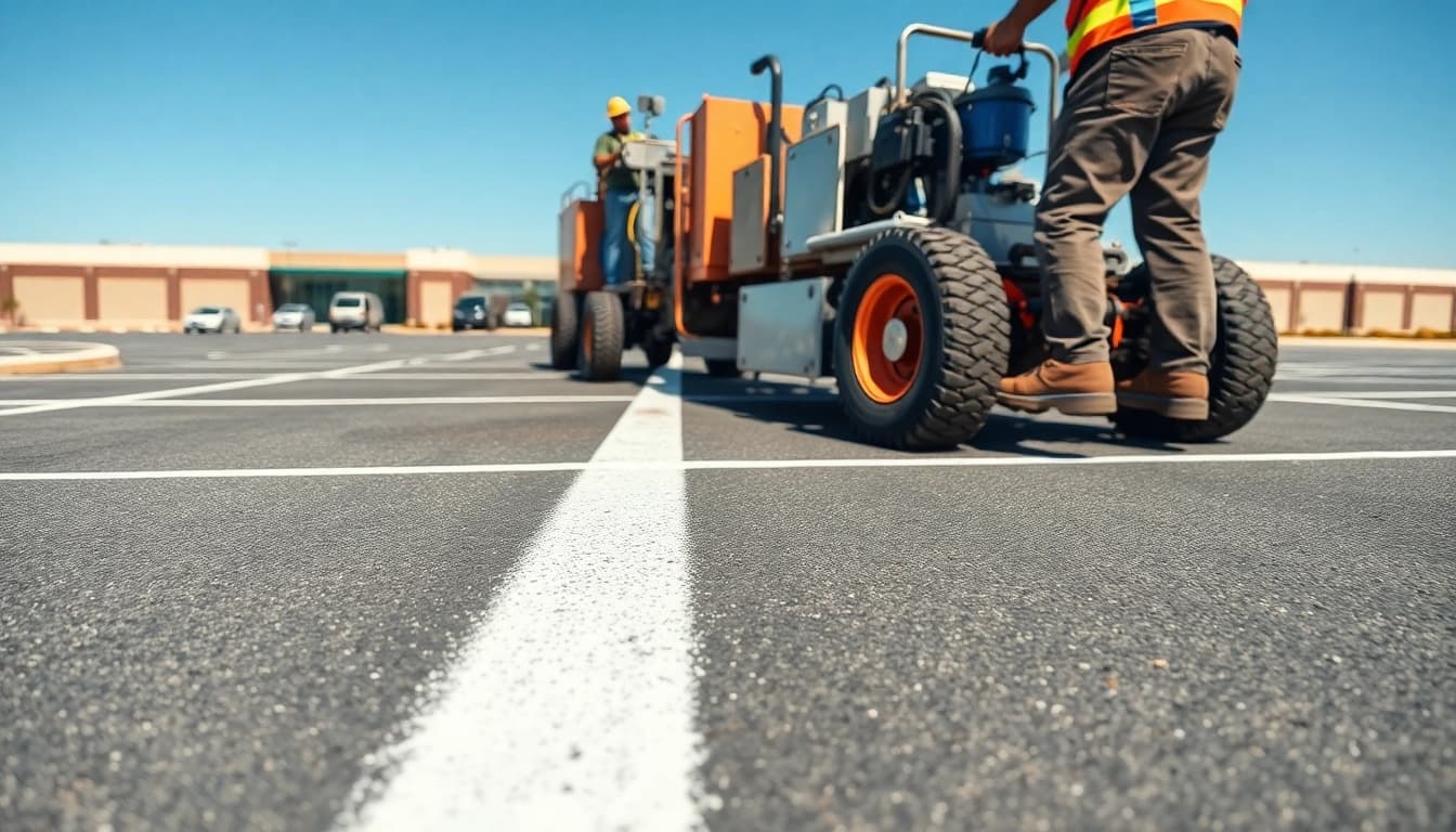 Parking lot striping Airport Road Jackson MS showcasing professional line application in a well-organized lot.
