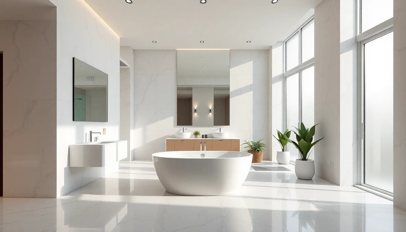 Bathroom renovations near me featuring a stylish modern freestanding tub in a well-lit space.