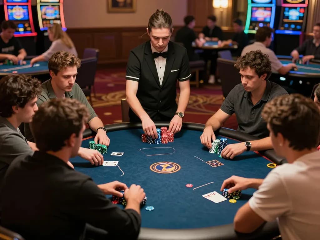 W188 poker players engaging in high-stakes gameplay at a vibrant casino table.