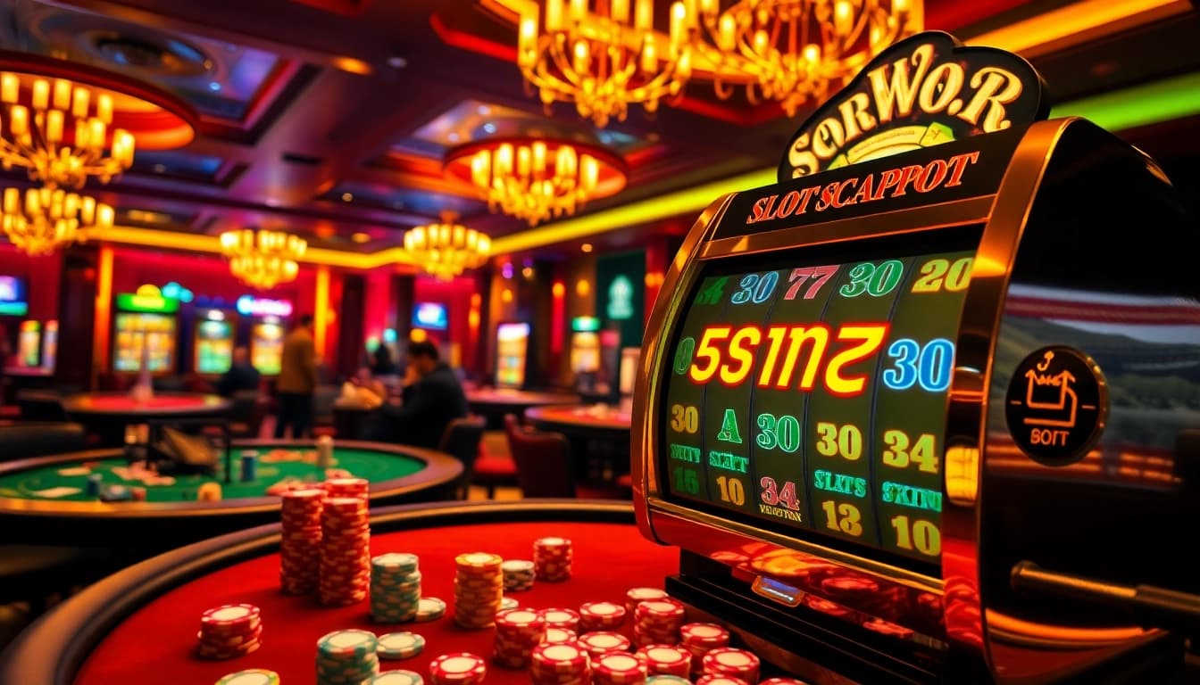 Experience winning spins on the slot scatter hitam in this vibrant casino scene.
