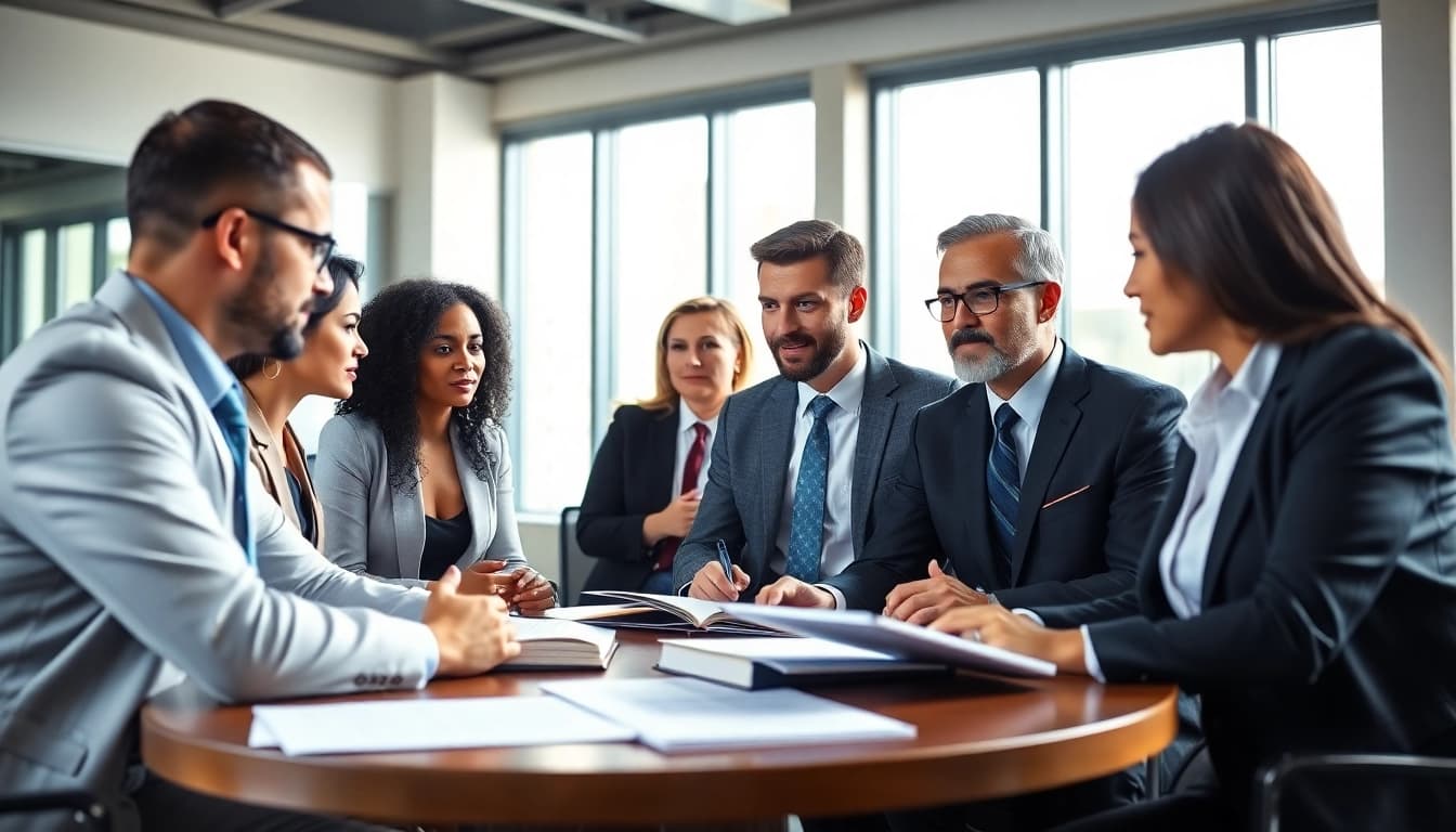 Law consultation at https://www.davidhardawaylaw.com with attorneys planning strategies in a bright office.