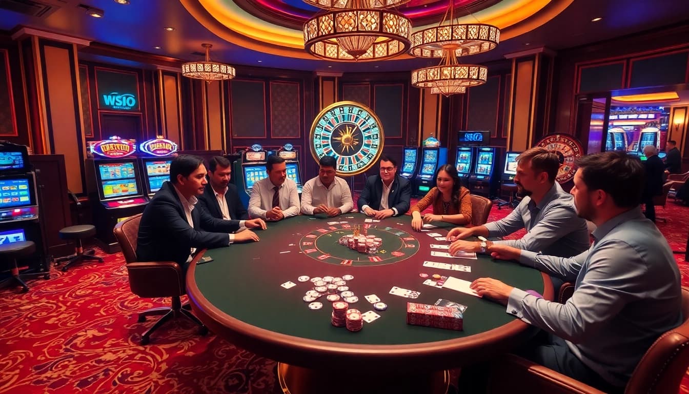 Experience thrilling poker action as players engage at WW88b.com, surrounded by vibrant casino ambiance.