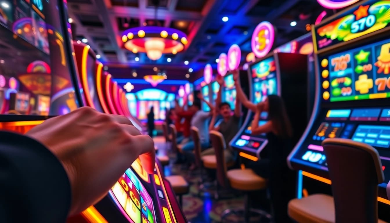 Mainkan kaisar800 slot dengan suasana kasino yang meriah dan penuh semangat.