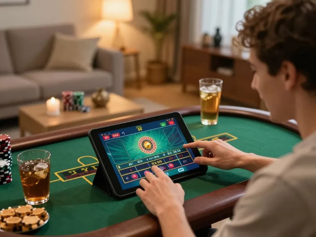 Experience thrilling online gaming with alexis77 on a cozy tablet setup, engaging in live dealer action.