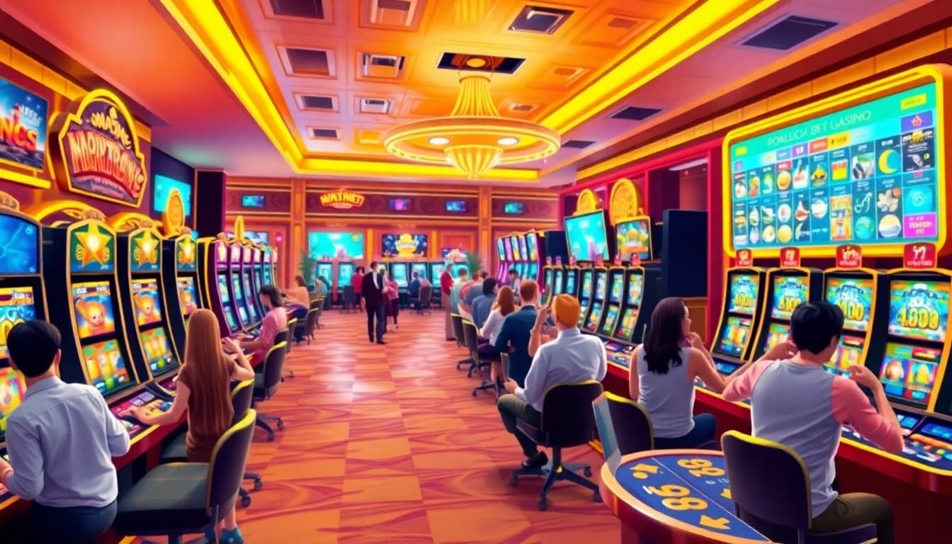 Mostbet pulsuz oynamaq təcrübəsi üçün rəngarəng kazino atmosferi.