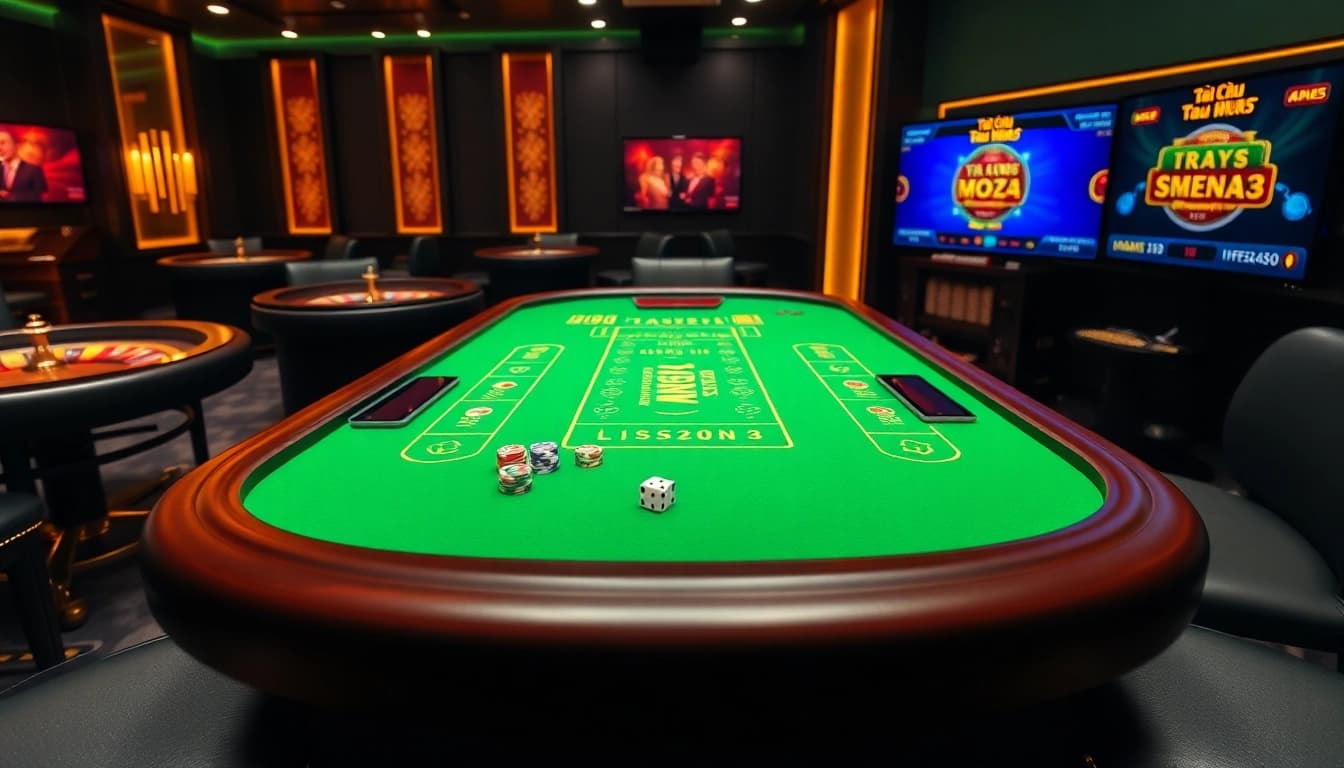 Tai Xỉu MD5 gaming scene featuring a professional gambling table with dice.
