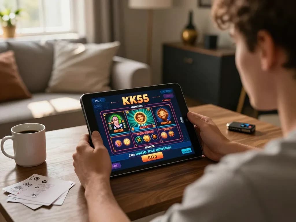 Engaged player using KK55 app for an immersive online gambling experience.