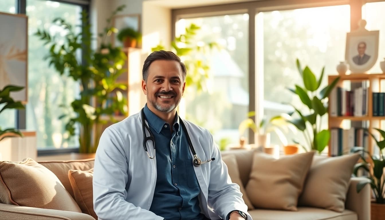 Engaged psychiatrist in Dubai offering support in a tranquil office environment.