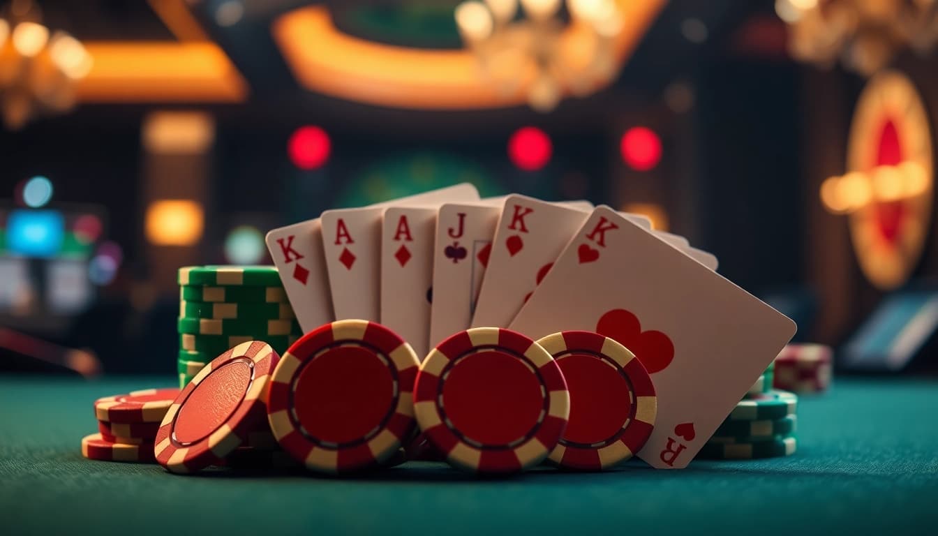 Explore vibrant casino bonuses illustrated with colorful chips and cards, evoking excitement.