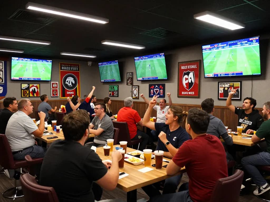 Engaged fans at https://cakhiatv.design/ enjoying live sports betting with multiple screens
