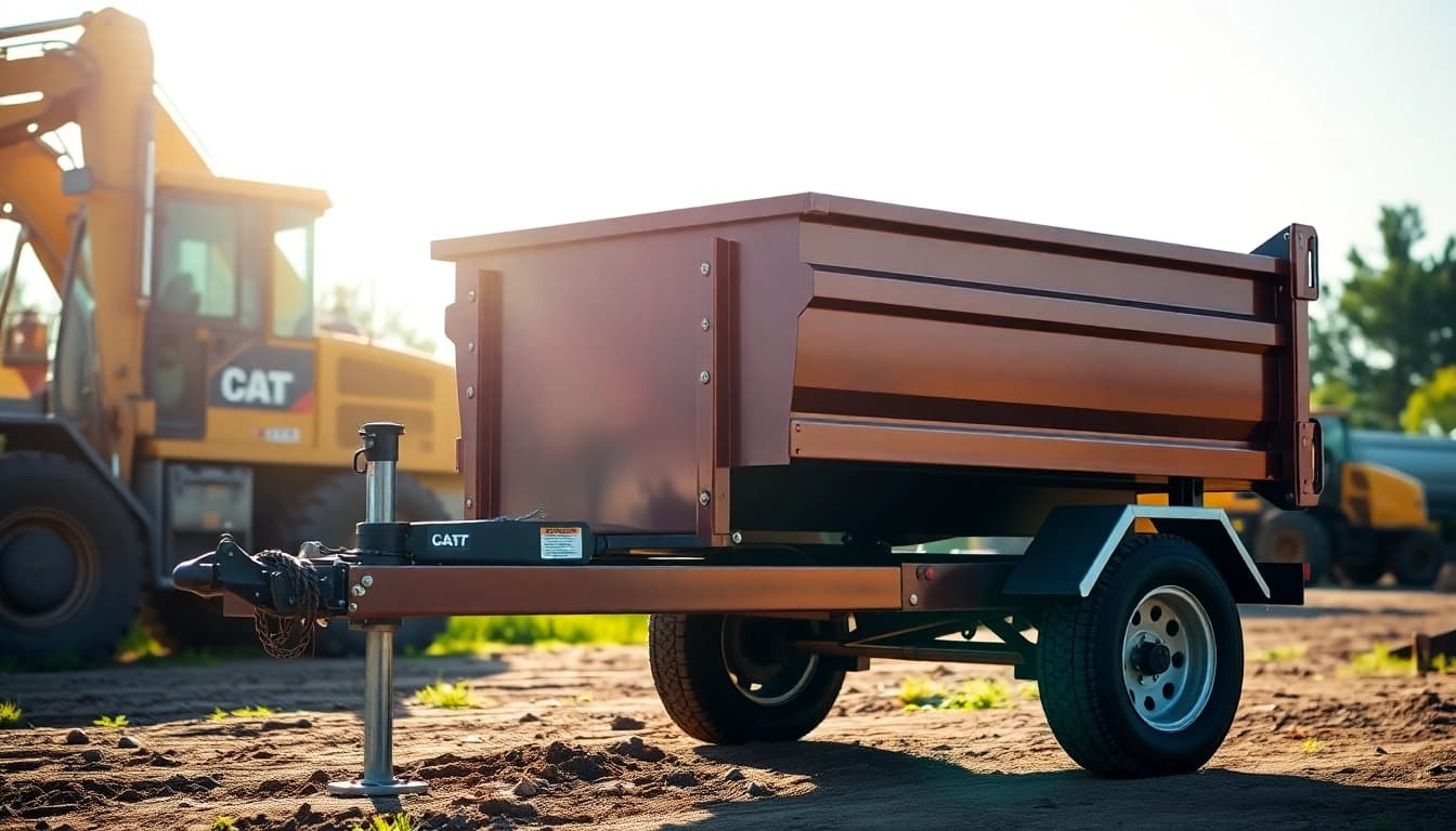Rent a durable dump trailer for your needs in Pasco County, showcasing heavy machinery on a sunny construction site.