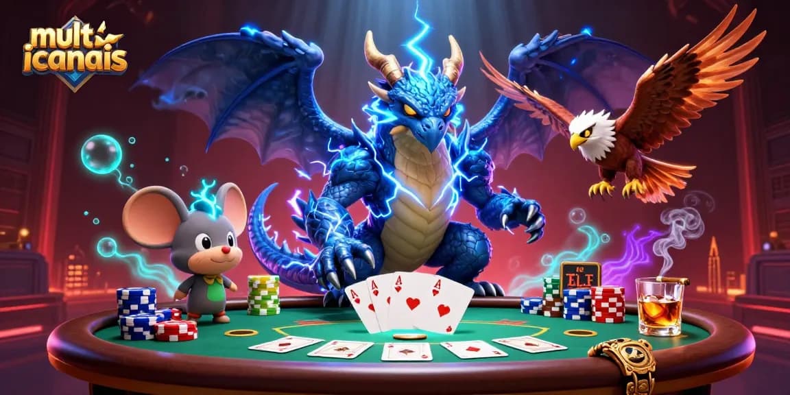 Experience thrilling multcanais action with a vibrant gambling scene featuring dynamic characters and poker elements.