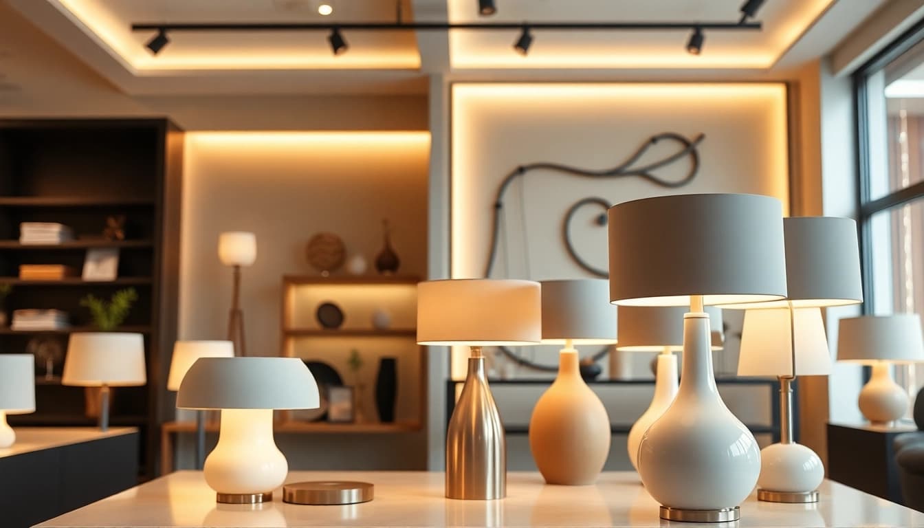 Showcase of ELC Lamps Online highlighting modern design features in a retail setting.