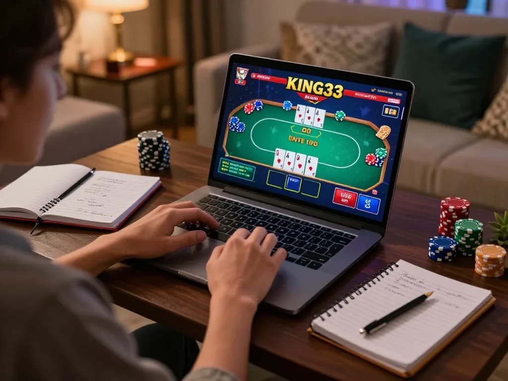 Engaging gameplay on king33 online poker platform showcasing player strategy in a cozy setup.