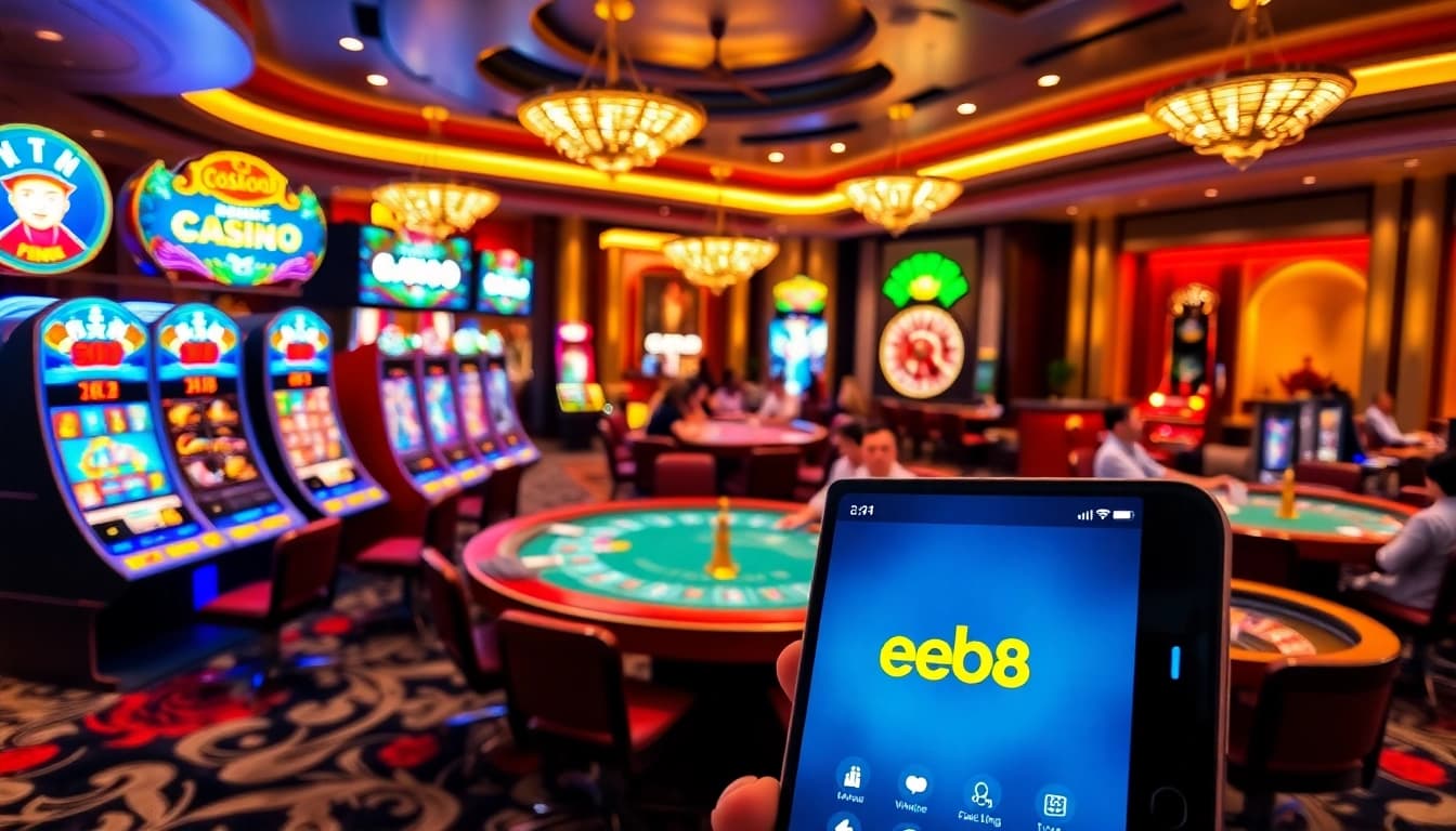 Excited players enjoying the thrill of tải game ee88 in a vibrant online casino environment.