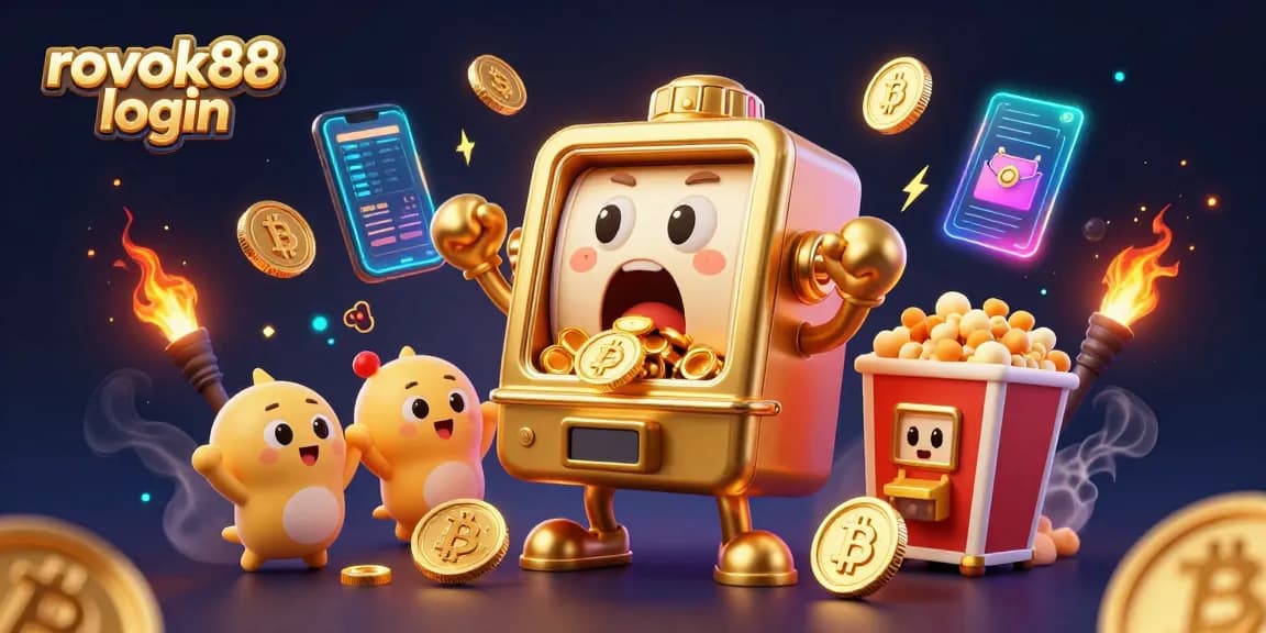 rokat88 login highlights exciting slot machine wins with vibrant, dynamic 3D illustration
