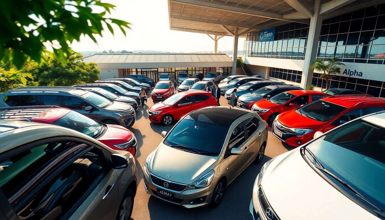 Car rental at Kuching showing diverse vehicles available at Alpha Kuching Car Rental near the airport.