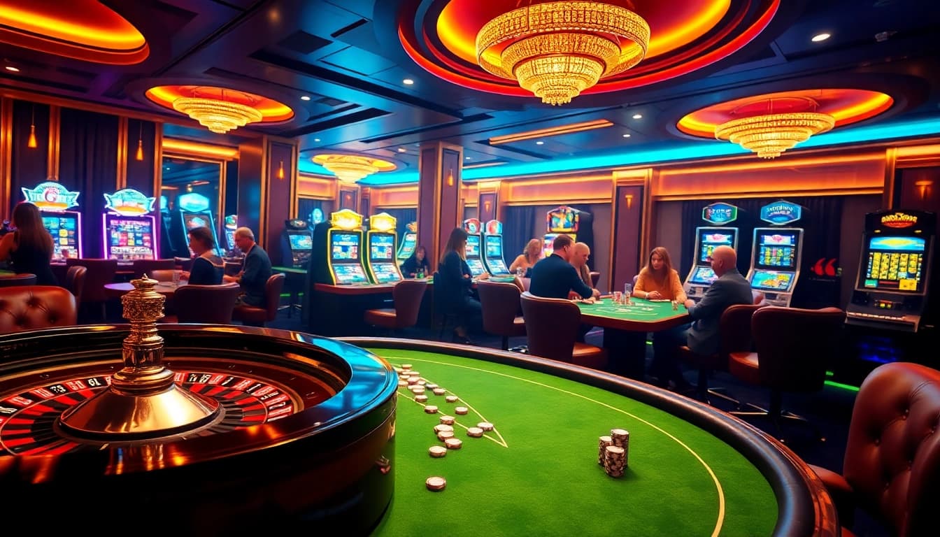 Gambling excitement at PS 99 with roulette, poker chips, and animated slot machines.