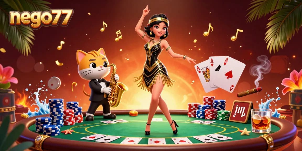 Play poker and join the exciting action at nego77 with vibrant characters and elements showcasing thrilling gameplay.