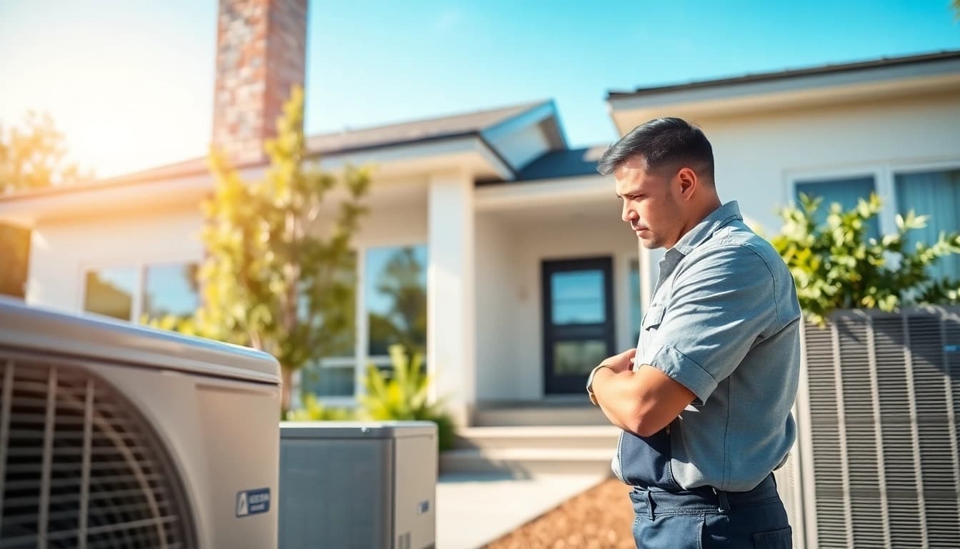 Technician installing American Standard heat pumps in a modern home environment.