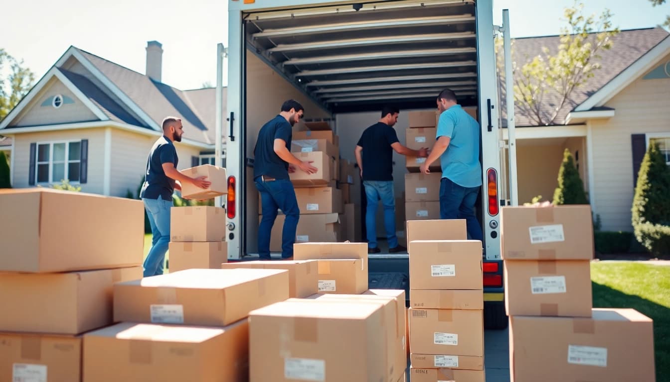 Efficient team handling provincial moving & storage tasks at a suburban home.
