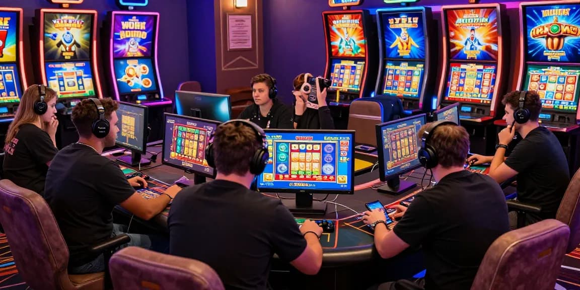 Engaging scene at https://oxfordbedbreakfast.co.uk/ showcasing players immersed in bonus buy slots, with colorful displays and vibrant casino atmosphere.
