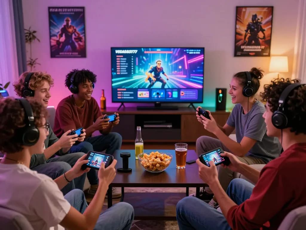 Friends enjoying a thrilling online gaming session at VEGASSLOT77