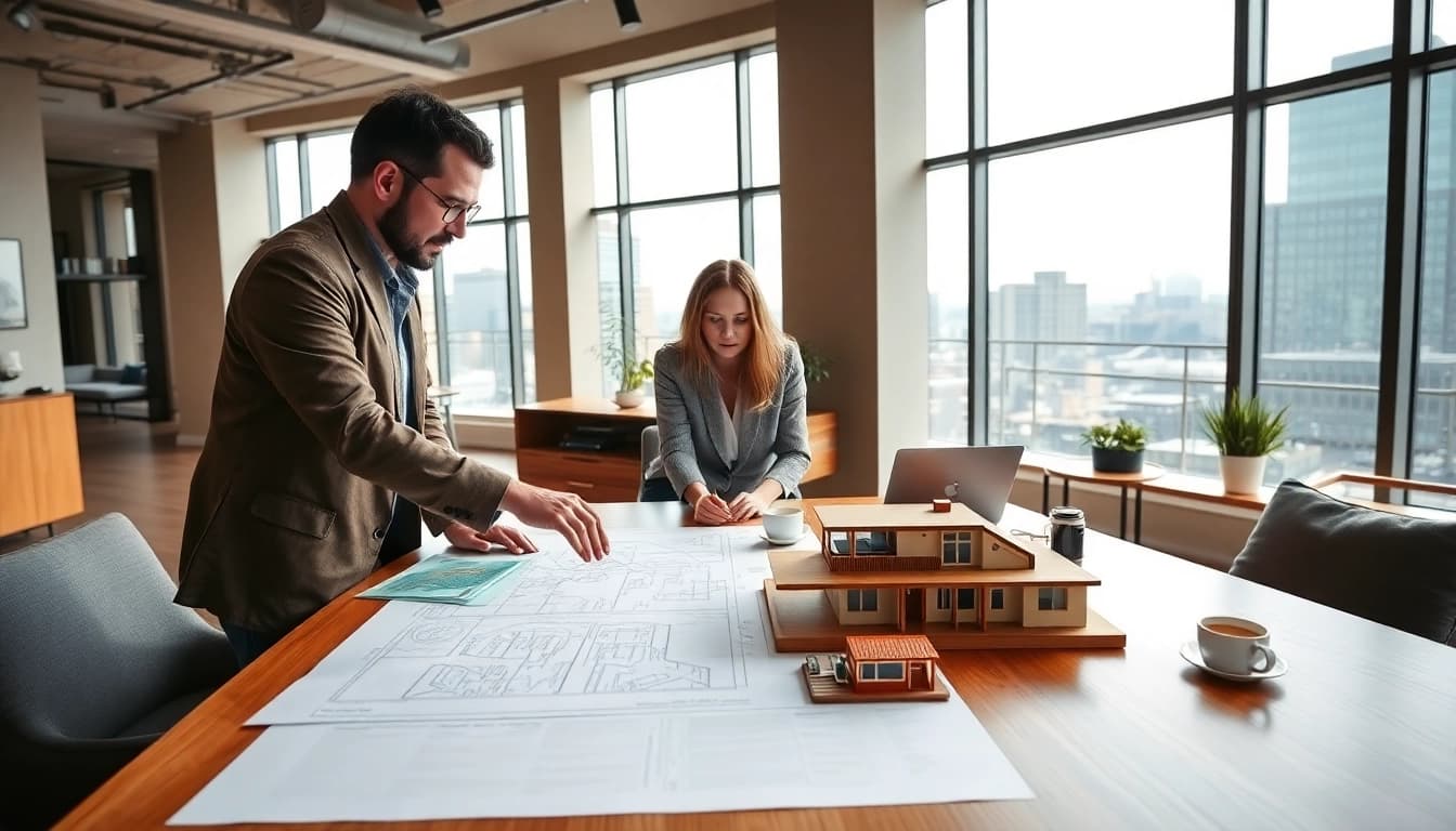 Connect with a skilled Contact residential architect Boston, directing a project in a bright modern office.