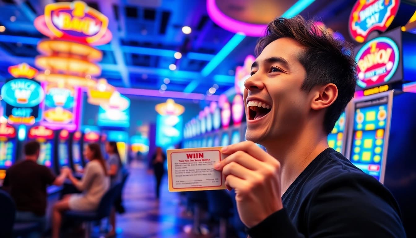 Menang permainan slot gacor di kasino modern dengan pencahayaan yang cerah.