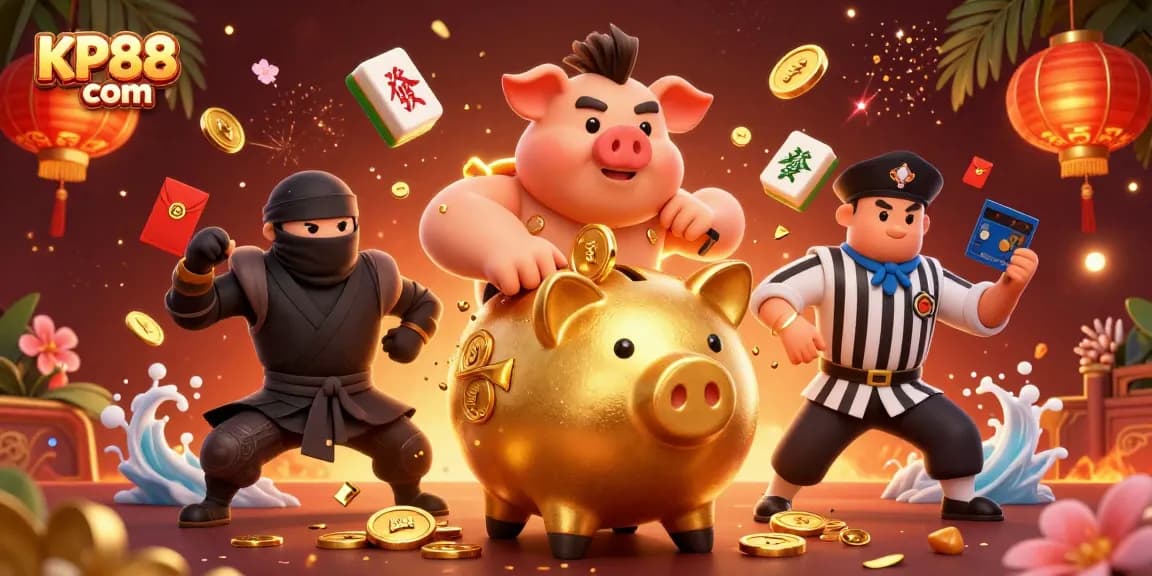 Engage with KP88 com's thrilling gaming experience highlighted by vibrant characters and casino elements.