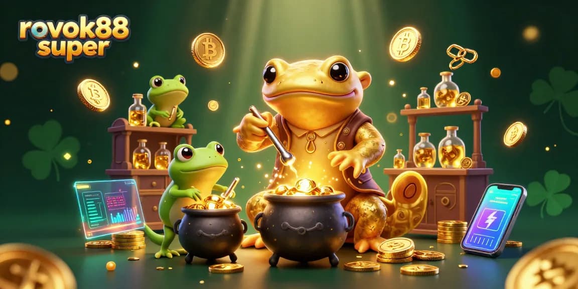 Spin and win with rokok88 super at this vibrant casino scene featuring gold elements and crypto coins.