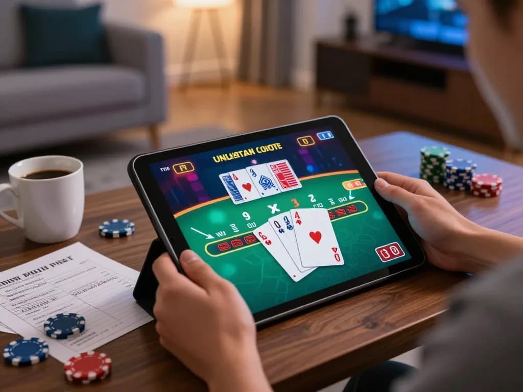 Engaging in online gambling with kkwin app on a tablet, creating a cozy gaming atmosphere.