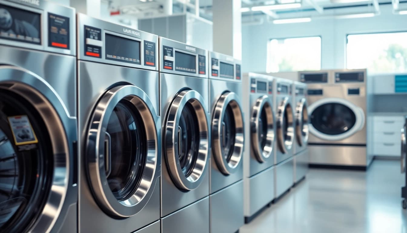 Engaging scene featuring Laundry Equipment Suppliers showcasing modern, efficient machines in a bright facility.
