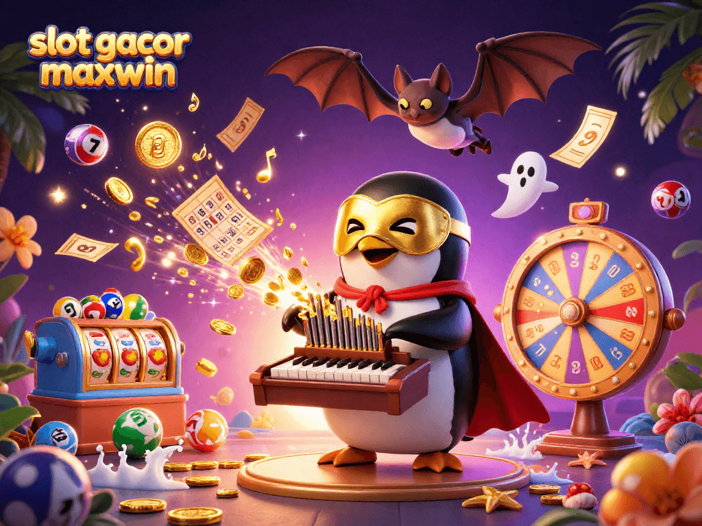 Engage with slot gacor maxwin through vibrant 3D casino illustration featuring dynamic game elements.