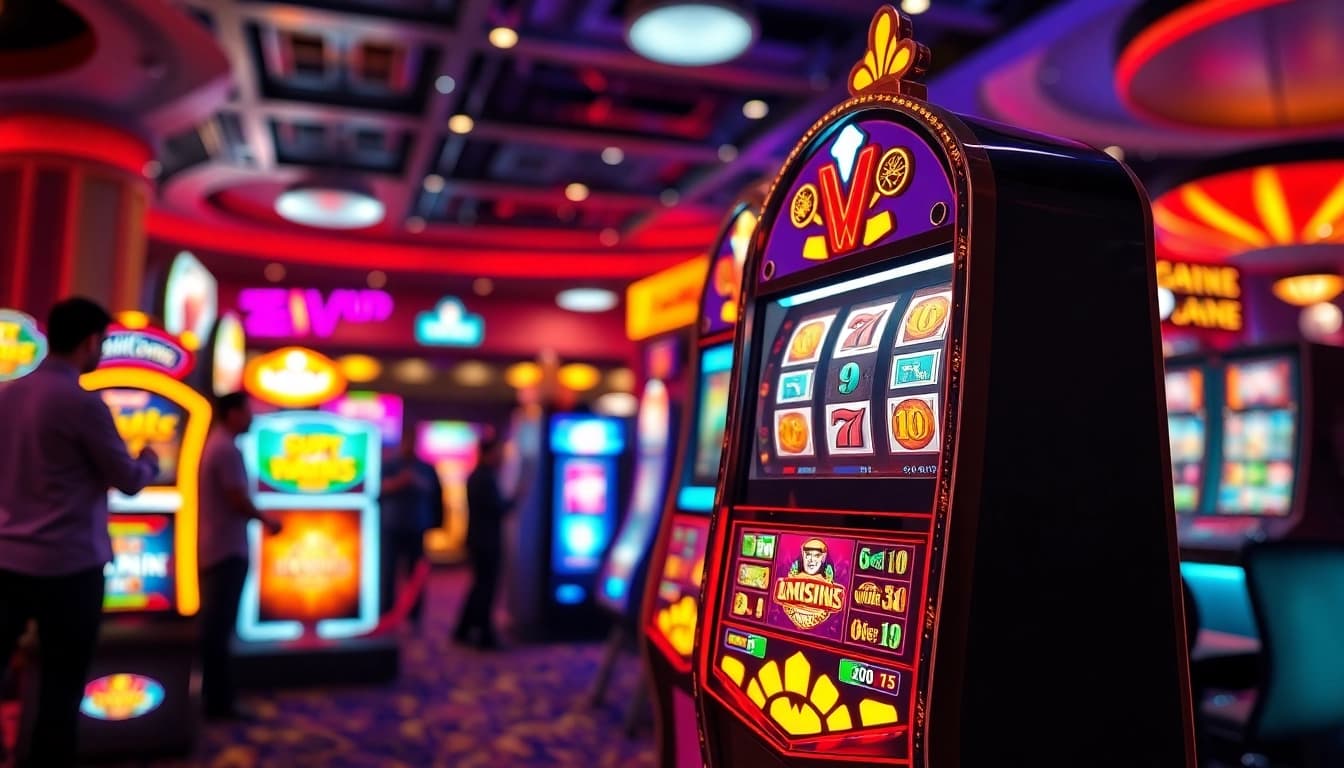 Permainan lipat4d slot menonjol dengan desain mesin yang menarik dan suasana kasino yang hidup.